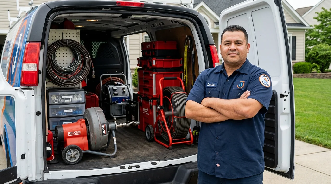 Professional drain cleaning equipment and Johns Plumbing LLC plumber in Wellston