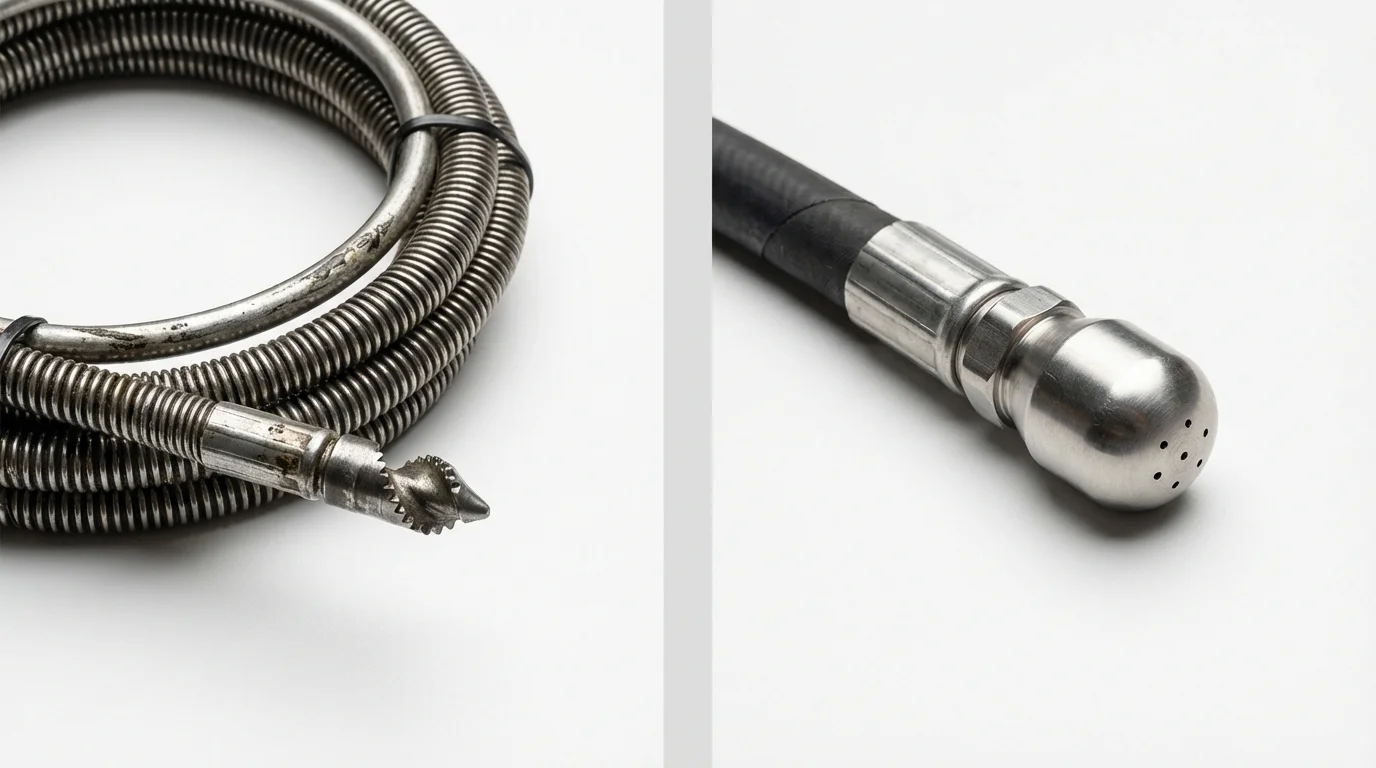 Drain snake cable and hydro jetting nozzle used for drain cleaning in Wellston, OH