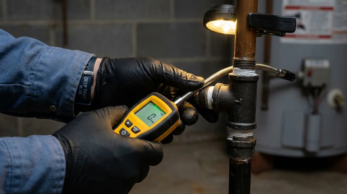 Gas leak detection with electronic sniffer by Johns Plumbing LLC in Wellston
