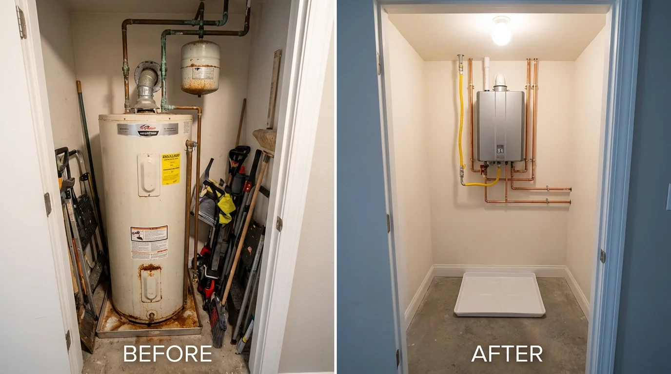 Tank water heater versus wall-mounted tankless unit comparison for Wellston, OH homeowners
