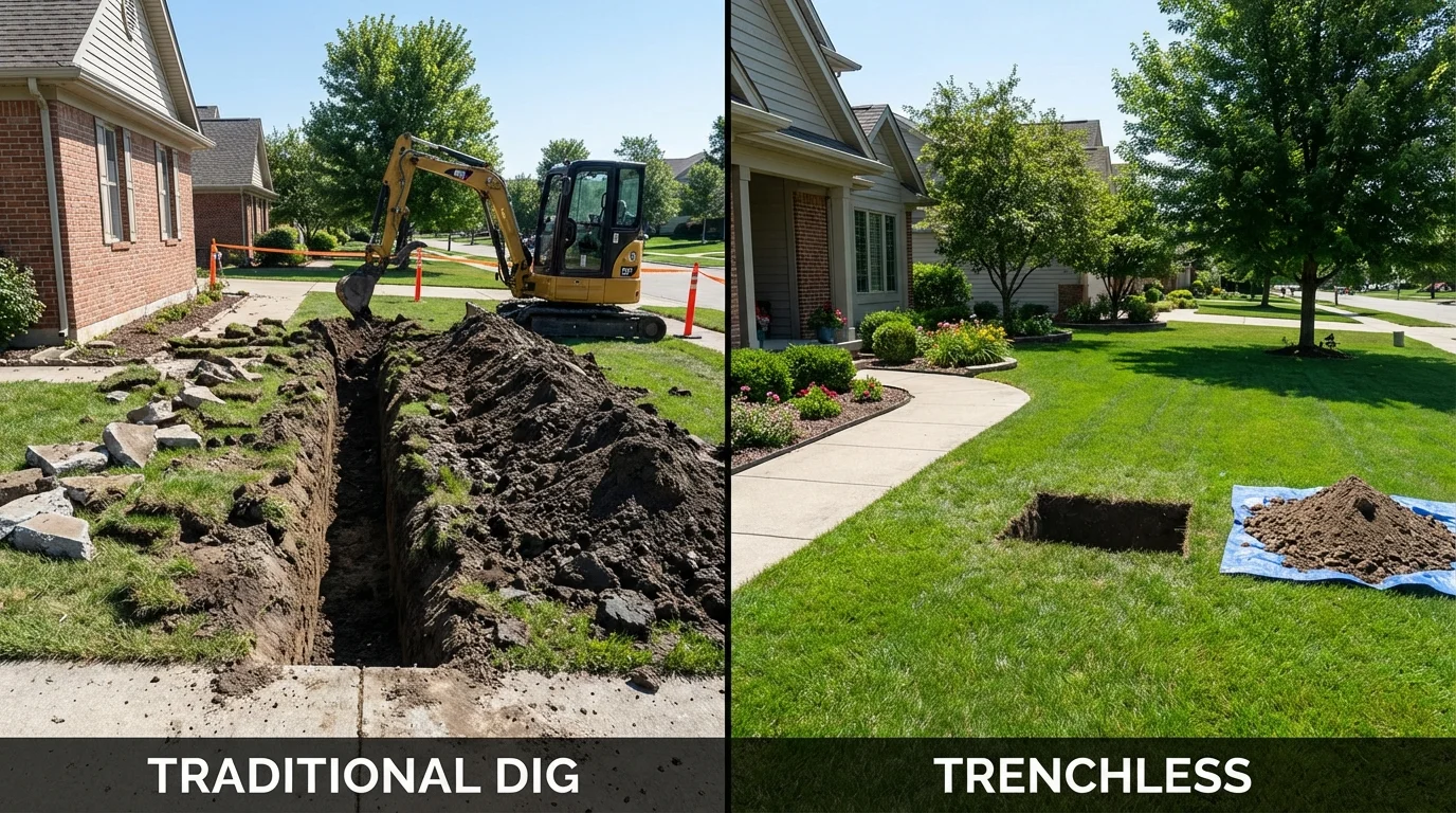 Trenchless sewer repair with minimal yard damage versus traditional excavation in Wellston, OH